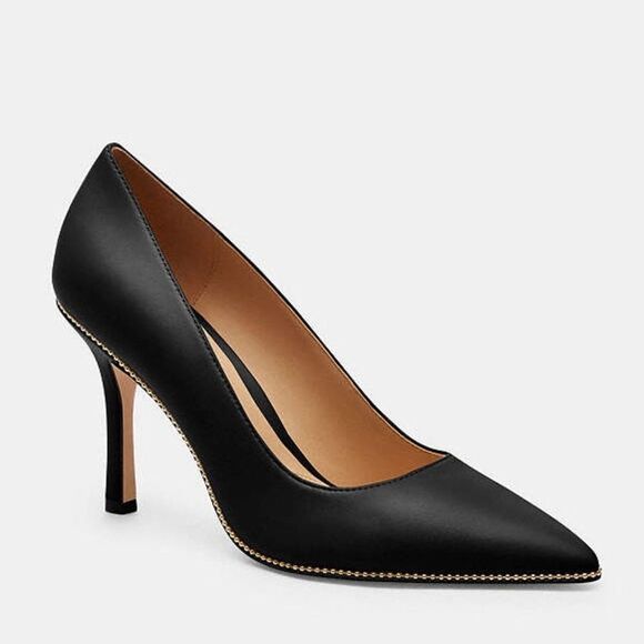 Coach Black Heels with gold embellishments. Size 7 - Picture 4 of 12